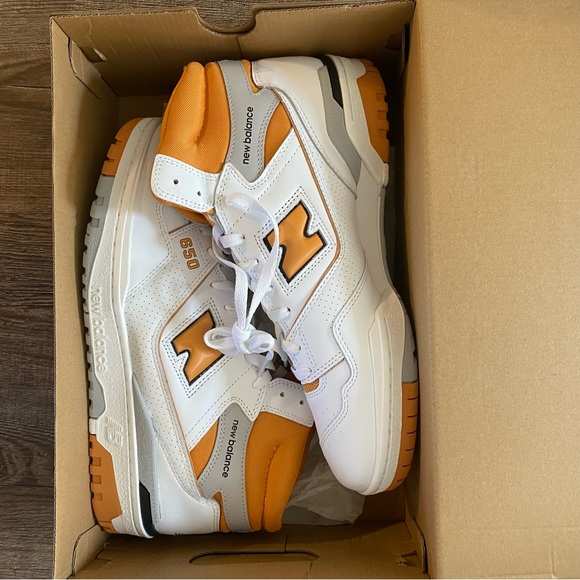 New Balance 650 CASUAL SHOES Men Size 12 White Orange Gray High Top Sneakers - Picture 6 of 9